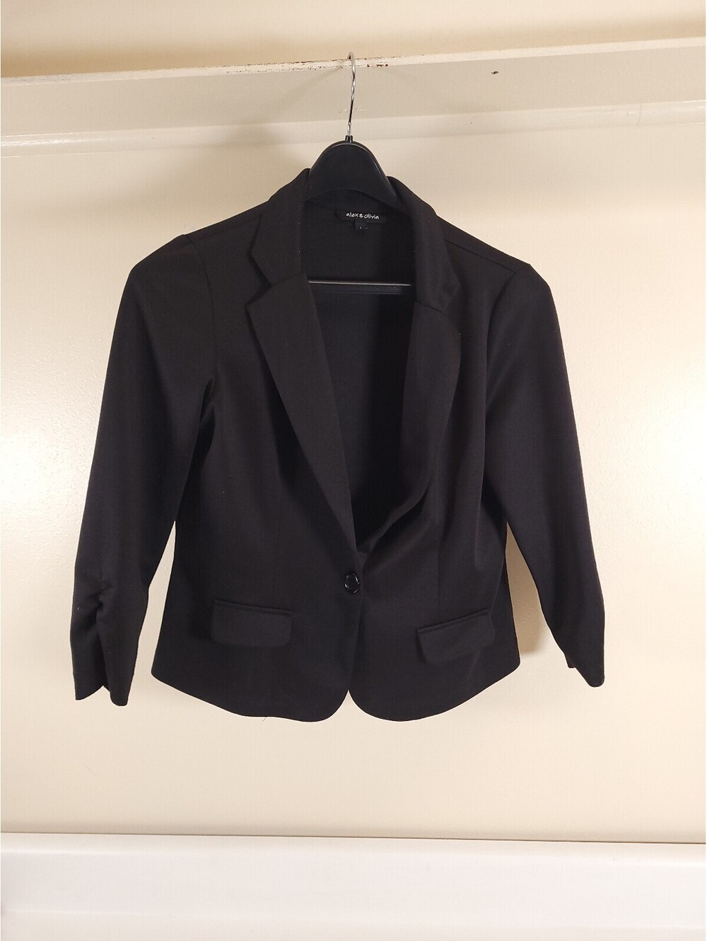 Alex & Olivia black Ruched Sleeve Blazer Jacket Women’s Large Stretch